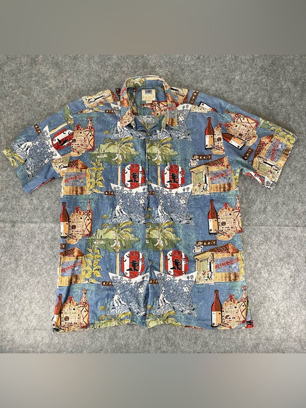 Vintage Kahala Hawaiian Shirt Mens XL Cotton Cuba Cigar Rum Aloha Novelty Hawaii